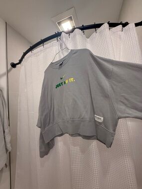 Nike Gray Cropped Sweatshirt with Green & Yellow Logo